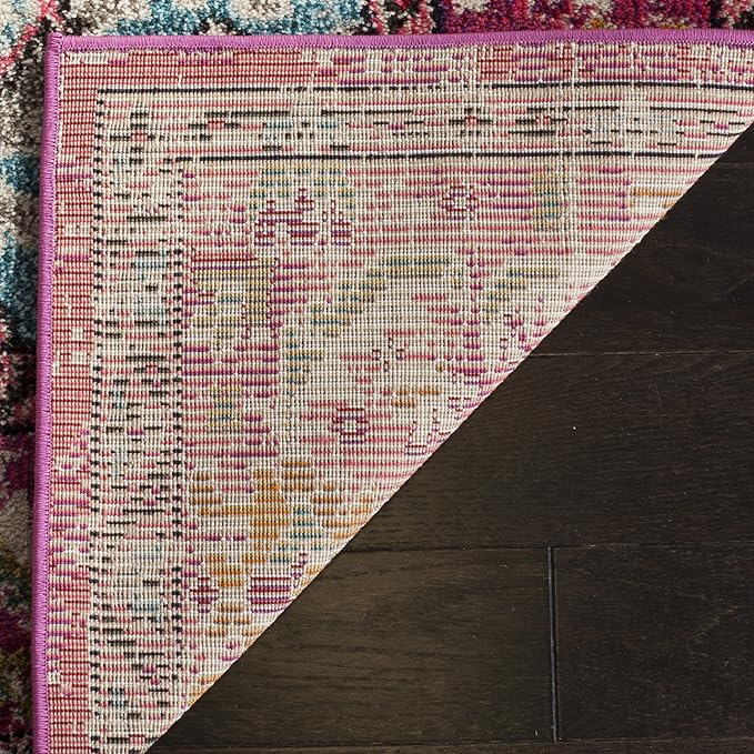 SAFAVIEH Monaco Collection Runner Rug - 2'2" x 20', Pink & Multi, Boho Chic Medallion Distressed Design, Non-Shedding & Easy Care, Ideal for High Traffic Areas in Living Room, Bedroom (MNC243D)