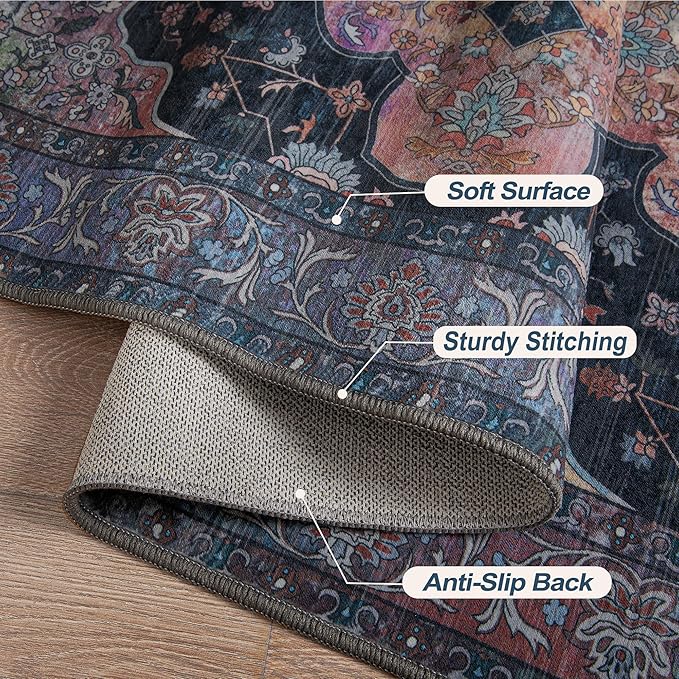 Tangsoo 3x5 Rug, Washable Vintage Rugs Indoor Area Rug, Non Slip Accent Rug, Print Distressed Taupe Carpet, Soft Low Pile Rug for Living Room Dorm Bedroom Bedside Entryway Bathroom