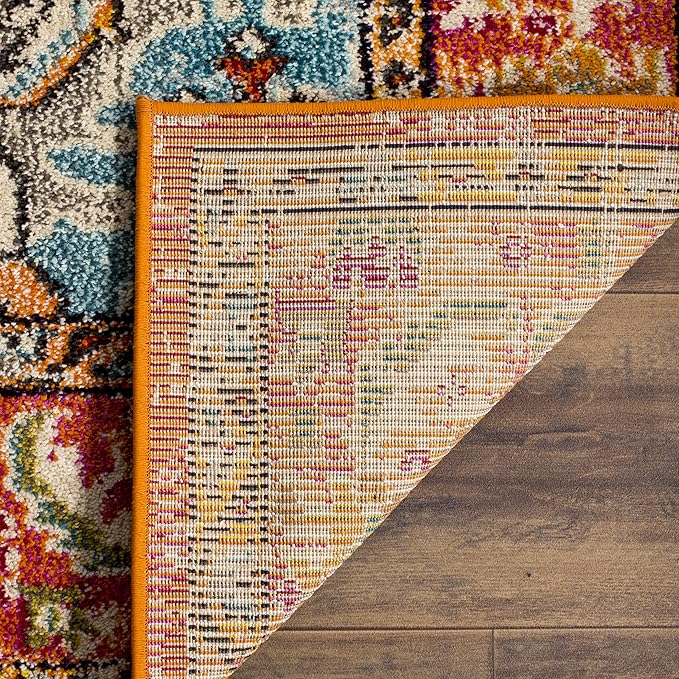 SAFAVIEH Monaco Collection 2'2" x 6' Orange Light Blue MNC243H Boho Chic Medallion Distressed Non-Shedding Living Room Entryway Foyer Hallway Bedroom Runner Rug