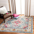 SAFAVIEH Monaco Collection Area Rug - 5' Square, Light Blue & Fuchsia, Boho Chic Medallion Distressed Design, Non-Shedding & Easy Care, Ideal for High Traffic Areas in Living Room, Bedroom (MNC243J)
