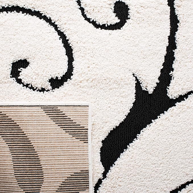 SAFAVIEH Florida Shag Collection Area Rug - 8'6" x 12', Ivory & Black, Scroll Design, Non-Shedding & Easy Care, 1.2-inch Thick Ideal for High Traffic Areas in Living Room, Bedroom (SG455-1290)