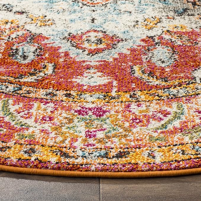 SAFAVIEH Monaco Collection Area Rug - 11' Round, Orange & Light Blue, Boho Chic Medallion Distressed Design, Non-Shedding & Easy Care, Ideal for High Traffic Areas in Living Room, Bedroom (MNC243H)