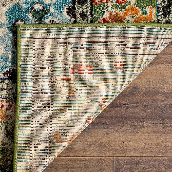 SAFAVIEH Monaco Collection 2'2" x 22' Forest GreenLight Blue MNC243F Boho Chic Medallion Distressed Non-Shedding Living Room Bedroom Runner Rug