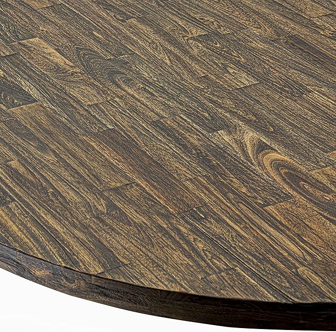 East West Furniture I2MZ5-748 5 Piece Kitchen Table Set for 4 Includes a Round Dining Room Table with Pedestal and 4 Coffee Linen Fabric Parsons Dining Chairs, 48x48 Inch, Distressed Jacobean