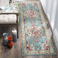 SAFAVIEH Monaco Collection Runner Rug - 2'2" x 6', Light Blue & Fuchsia, Boho Chic Medallion Distressed Design, Non-Shedding & Easy Care, Ideal for High Traffic Areas in Living Room, Bedroom (MNC243J)