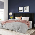Allewie King Size Velvet Bed Frame/Vertical Channel Tufted Wingback Headboard/Upholstered Platform Bed/Strong Wooden Slats/No Box Spring Needed/Easy Assembly/Black