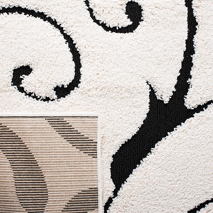 SAFAVIEH Florida Shag Collection Accent Rug - 2'3" x 5', Ivory & Black, Scroll Design, Non-Shedding & Easy Care, 1.2-inch Thick Ideal for High Traffic Areas in Foyer, Living Room, Bedroom (SG455-1290)