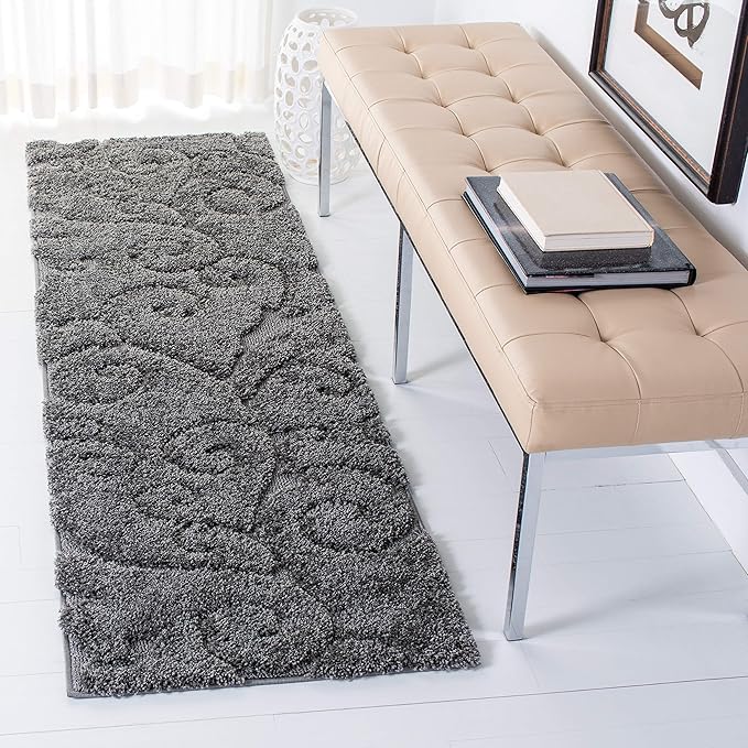 SAFAVIEH Florida Shag Collection Accent Rug - 2'3" x 5', Grey, Scroll Design, Non-Shedding & Easy Care, 1.2-inch Thick Ideal for High Traffic Areas in Entryway, Living Room, Bedroom (SG455-8013)