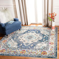 SAFAVIEH Monaco Collection Area Rug - 5' Square, Navy & Light Blue, Boho Chic Medallion Distressed Design, Non-Shedding & Easy Care, Ideal for High Traffic Areas in Living Room, Bedroom (MNC243N)