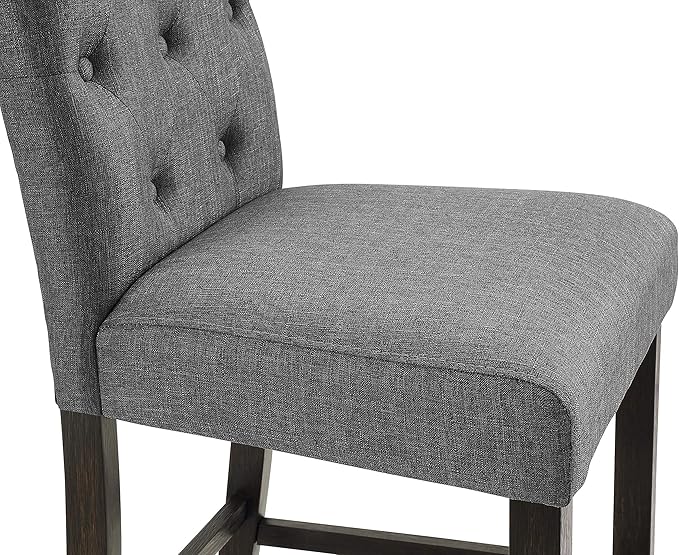 Roundhill Furniture Hendley Solid Wood Tufted Counter Height Stools, Set of 2, Gray