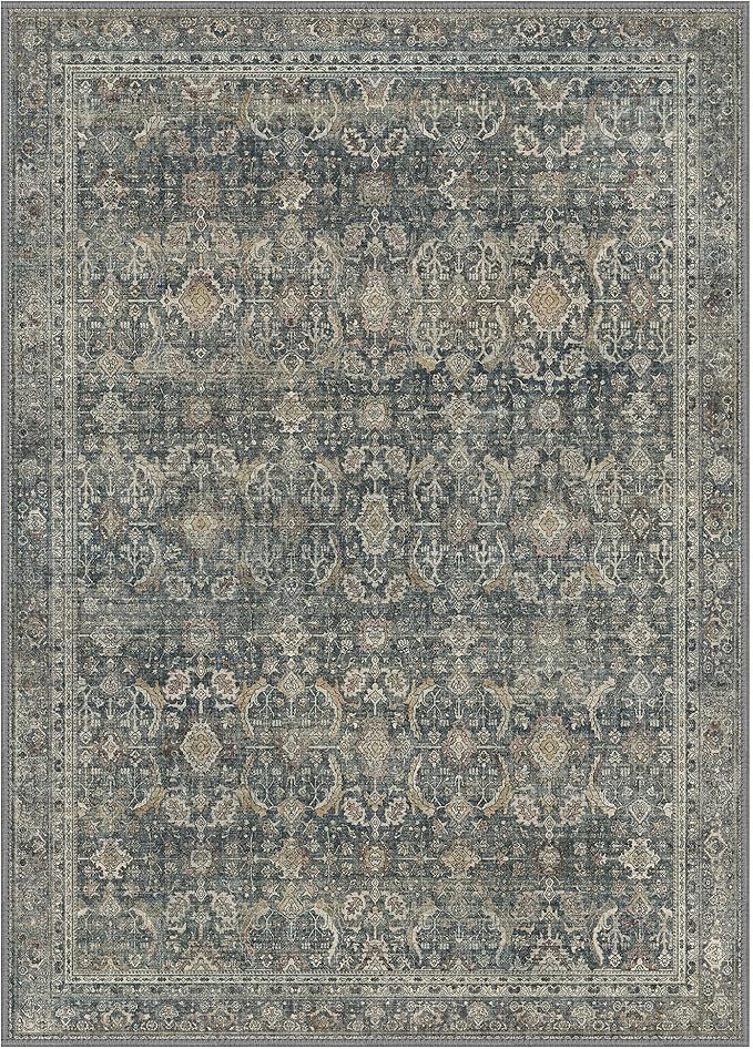 5X7 Area Rugs Machine Washable Rugs for Living Room, Vintage Boho Large Rugs for Bedroom Dining Room, Non Slip Indoor Soft Distressed Lightweight Thin Low Pile Carpet, Deep