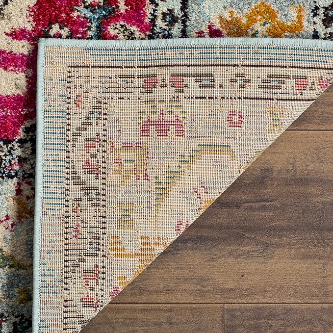 SAFAVIEH Monaco Collection 3' x 5' Light BlueFuchsia MNC243J Boho Chic Medallion Distressed Non-Shedding Living Room Bedroom Accent Rug