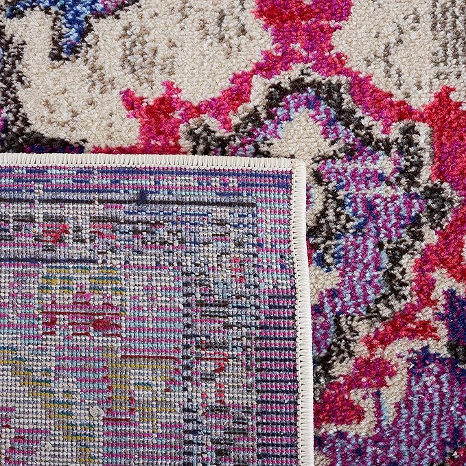 SAFAVIEH Monaco Collection Area Rug - 6'7" Square, Violet & Fuchsia, Boho Chic Medallion Distressed Design, Non-Shedding & Easy Care, Ideal for High Traffic Areas in Living Room, Bedroom (MNC243P)