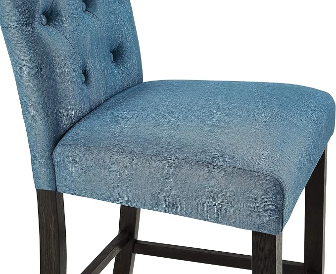 Roundhill Furniture Hendley Solid Wood Tufted Counter Height Stools, Set of 2, Blue