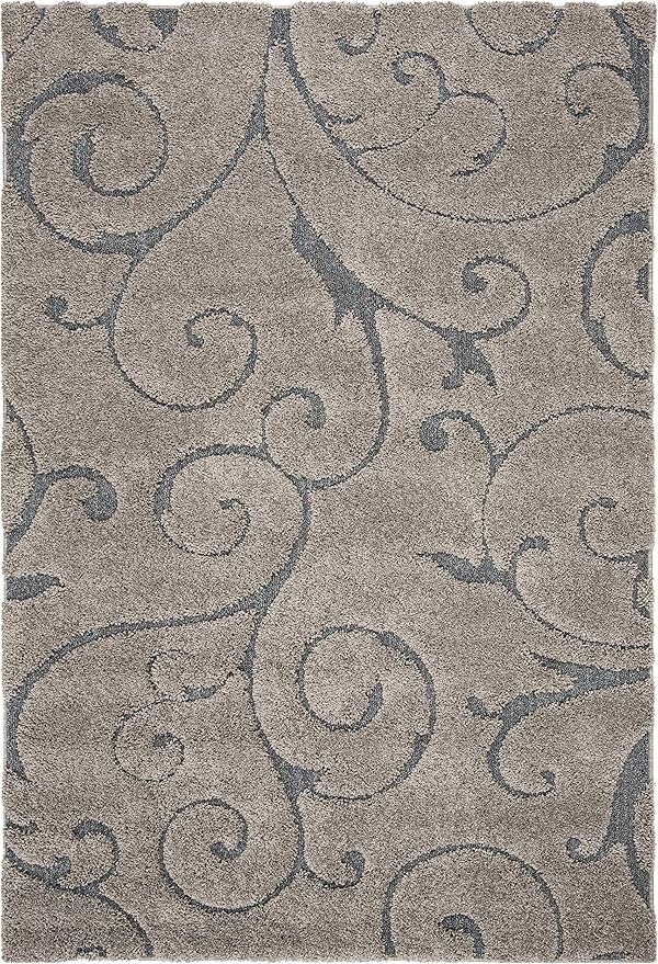 SAFAVIEH Florida Shag Collection Area Rug - 5'3" x 7'6", Grey & Light Blue, Scroll Design, Non-Shedding & Easy Care, 1.2-inch Thick Ideal for High Traffic Areas in Living Room, Bedroom (SG455-1160)