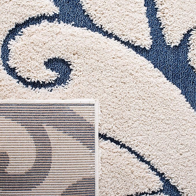SAFAVIEH Florida Shag Collection Area Rug - 6' x 9', Cream & Blue, Scroll Design, Non-Shedding & Easy Care, 1.2-inch Thick Ideal for High Traffic Areas in Living Room, Bedroom (SG455-1165)