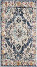 SAFAVIEH Monaco Collection Accent Rug - 2'2" x 4', Navy & Light Blue, Medallion Distressed Design, Non-Shedding & Easy Care, Ideal for High Traffic Areas in Entryway, Living Room, Bedroom (MNC243N)