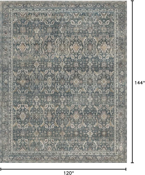 10X12 Area Rugs Machine Washable Rugs for Living Room, Vintage Boho Large Rugs for Bedroom Dining Room, Non Slip Indoor Soft Distressed Lightweight Thin Low Pile Carpet, Deep
