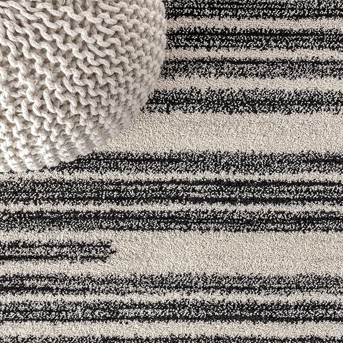 JONATHAN Y Khalil Modern Berber Stripe Cream/Black Indoor Area Rug, 10x13, Contemporary, Bohemian, Easy-Cleaning for Living Room, Bedroom, Kitchen, Pet Friendly, Non-Shedding (MOH207A-13)