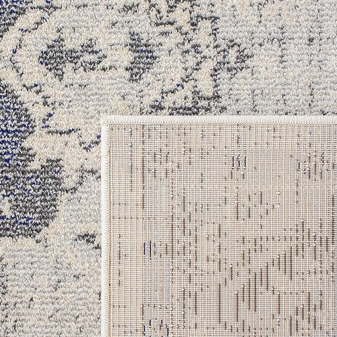 SAFAVIEH Monaco Collection Area Rug - 6'7" Square, Ivory & Grey, Boho Chic Medallion Distressed Design, Non-Shedding & Easy Care, Ideal for High Traffic Areas in Living Room, Bedroom (MNC243B)