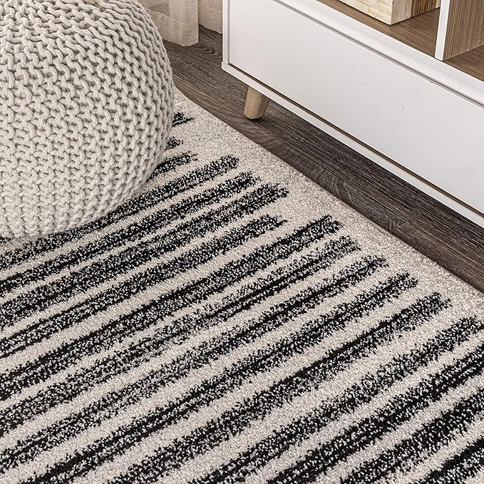 JONATHAN Y Khalil Modern Berber Stripe Cream/Black Indoor Area Rug, 3x5, Contemporary, Bohemian, Easy-Cleaning for Living Room, Bedroom, Kitchen, Pet Friendly, Non-Shedding (MOH207A-3)
