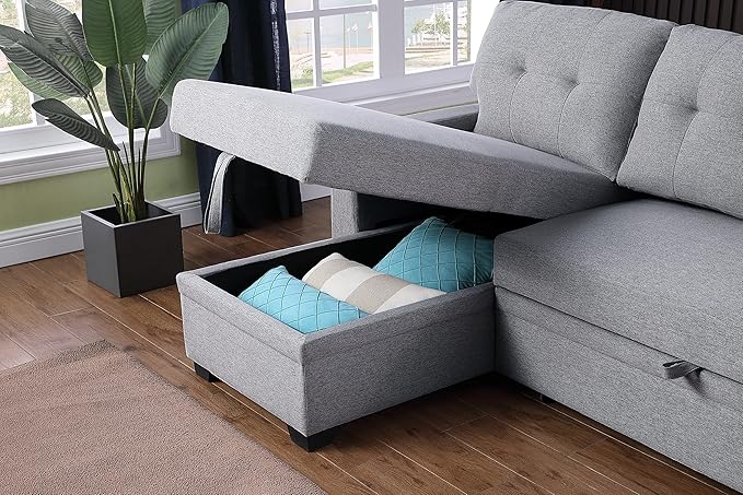 Devion Furniture Garisa 4-in-1 Convertible L Shaped Couch with Pull Out Bed and Storage, Sectional Sleeper Sofa with Reversible Chaise for Living Room, Apartment, Bedroom, Office