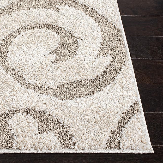 SAFAVIEH Florida Shag Collection Area Rug - 5'3" x 7'6", Ivory & Beige, Scroll Design, Non-Shedding & Easy Care, 1.2-inch Thick Ideal for High Traffic Areas in Living Room, Bedroom (SG455-13LT)