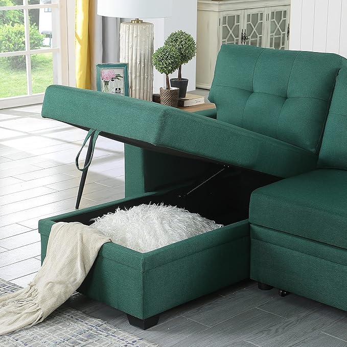 Devion Furniture Maison 4-in-1 Convertible L Shaped Couch with Pull Out Bed and Storage, Sectional Sleeper Sofa with Reversible Chaise for Living Room, Apartment, Bedroom, Office