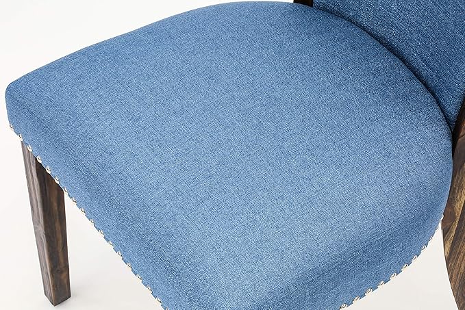 East West Furniture V797VE721-7 7 Piece Dining Table Set Consist of a Rectangle Dining Room Table with V-Legs and 6 Blue Color Linen Fabric Upholstered Chairs, 40x72 Inch, Multi-Color