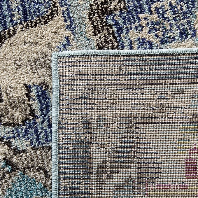 SAFAVIEH Monaco Collection Area Rug - 12' Square, Navy & Light Blue, Boho Chic Medallion Distressed Design, Non-Shedding & Easy Care, Ideal for High Traffic Areas in Living Room, Bedroom (MNC243N)