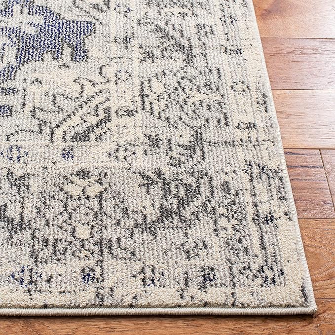 SAFAVIEH Monaco Collection Area Rug - 9' x 12', Ivory & Grey, Boho Chic Medallion Distressed Design, Non-Shedding & Easy Care, Ideal for High Traffic Areas in Living Room, Bedroom (MNC243B)