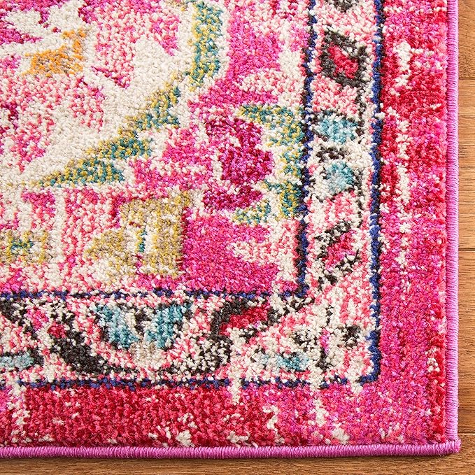 SAFAVIEH Monaco Collection Area Rug - 9' x 12', Pink & Multi, Boho Chic Medallion Distressed Design, Non-Shedding & Easy Care, Ideal for High Traffic Areas in Living Room, Bedroom (MNC243D)