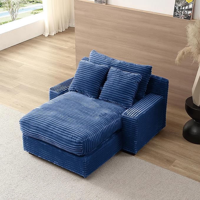 48.8" W Oversized Chaise Daybed Lounge Sleeper Chair Bed for Living Room Reading Bedroom, Indoor Cloud Chaise Sofabed Plush Corduroy Upholstered Sleeper Couch W/3 Pillows for Home/Apartment
