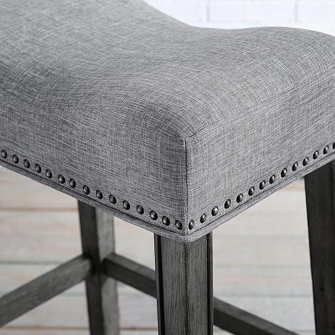 Roundhill Furniture Coco Upholstered Backless Saddle Seat Bar Stools 29" Height Set of 2, Gray