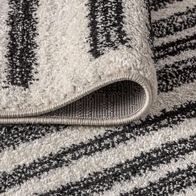 JONATHAN Y Khalil Modern Berber Stripe Cream/Black 4' Round Indoor Area Rug, Contemporary, Bohemian, Easy-Cleaning for Living Room, Bedroom, Kitchen, Pet Friendly, Non-Shedding (MOH207A-4R)