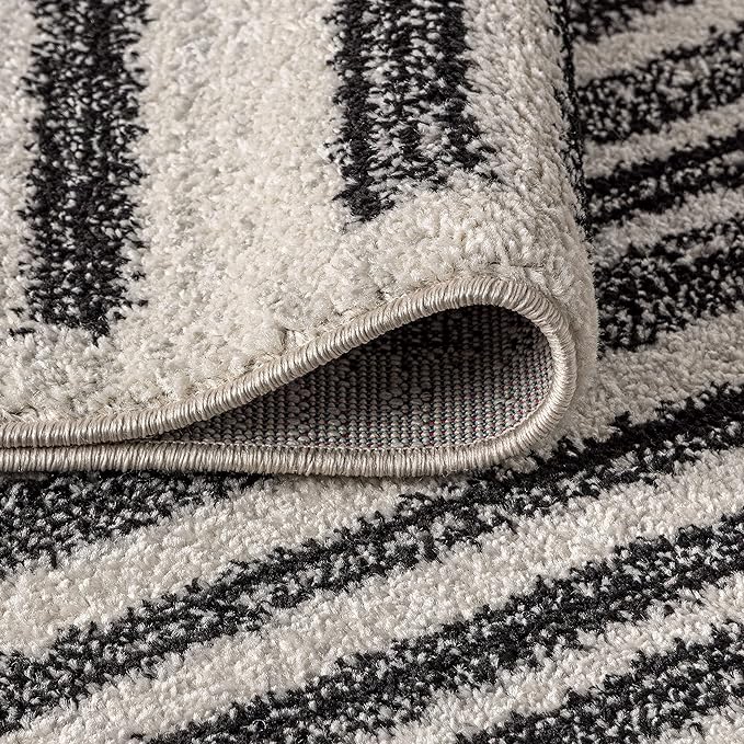 JONATHAN Y Khalil Modern Berber Stripe Cream/Black 3x3 Square Indoor Area Rug, Contemporary, Bohemian, Easy-Cleaning for Living Room, Bedroom, Kitchen, Pet Friendly, Non-Shedding (MOH207A-3SQ)