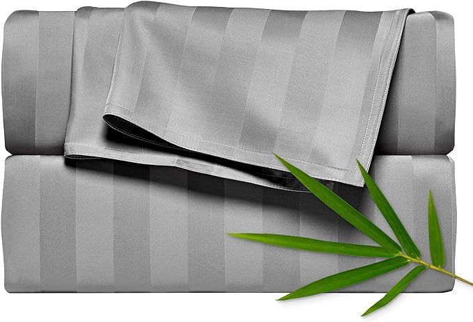 California King Sheets by Pure Bamboo, Genuine 100% Organic Viscose Derived from Bamboo Bed Sheet Set, Soft & Cooling, Double Stitching, Lifetime Quality Promise (California King, Jacquard Stone)