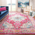 SAFAVIEH Monaco Collection Area Rug - 8' Square, Pink & Multi, Boho Chic Medallion Distressed Design, Non-Shedding & Easy Care, Ideal for High Traffic Areas in Living Room, Bedroom (MNC243D)