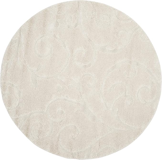 SAFAVIEH Florida Shag Collection Area Rug - 6'7" Round, Creme & Creme, Scroll Design, Non-Shedding & Easy Care, 1.2-inch Thick Ideal for High Traffic Areas in Living Room, Bedroom (SG455-1111)