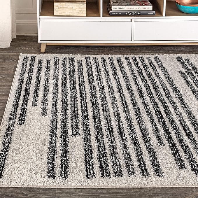 JONATHAN Y Khalil Modern Berber Stripe Cream/Black Indoor Area Rug, 3x5, Contemporary, Bohemian, Easy-Cleaning for Living Room, Bedroom, Kitchen, Pet Friendly, Non-Shedding (MOH207A-3)