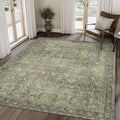9X12 Area Rugs Machine Washable Rugs for Living Room, Vintage Boho Large Rugs for Bedroom Dining Room, Non Slip Indoor Soft Distressed Lightweight Thin Low Pile Carpet, Green