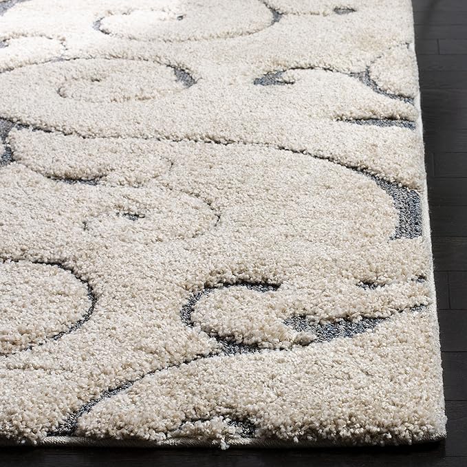 SAFAVIEH Florida Shag Collection Accent Rug - 2'3" x 4', Beige & Blue Grey, Scroll, Non-Shedding & Easy Care, 1.2-inch Thick Ideal for High Traffic Areas in Entryway, Living Room, Bedroom (SG455-1155)