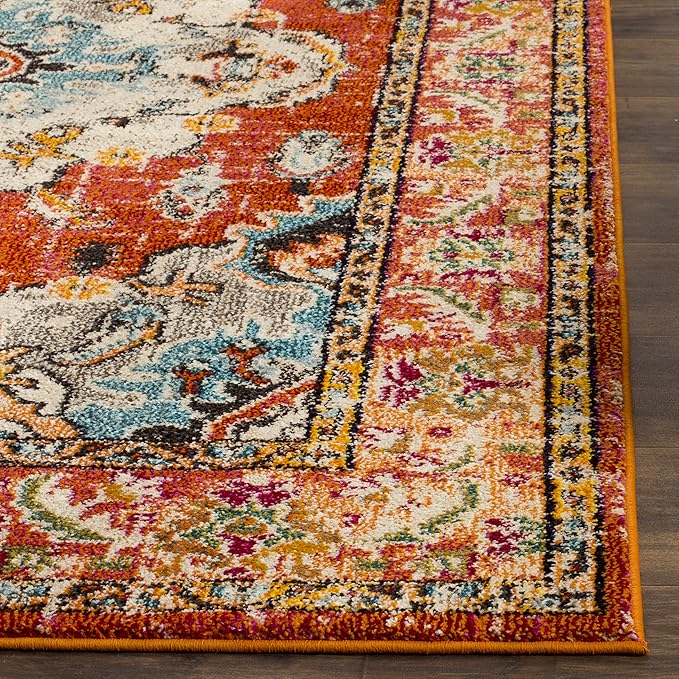 SAFAVIEH Monaco Collection Runner Rug - 2'2" x 10', Orange & Light Blue, Boho Chic Medallion Distressed Design, Non-Shedding & Easy Care, Ideal for High Traffic Areas in Living Room, Bedroom (MNC243H)