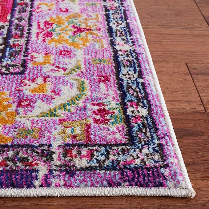 SAFAVIEH Monaco Collection Runner Rug - 2'2" x 8', Violet & Fuchsia, Boho Chic Medallion Distressed Design, Non-Shedding & Easy Care, Ideal for High Traffic Areas in Living Room, Bedroom (MNC243P)