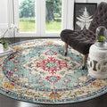 SAFAVIEH Monaco Collection Area Rug - 6'7" Round, Light Blue & Fuchsia, Boho Chic Medallion Distressed Design, Non-Shedding & Easy Care, Ideal for High Traffic Areas in Living Room, Bedroom (MNC243J)