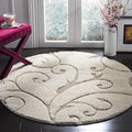 SAFAVIEH Florida Shag Collection Area Rug - 8' Round, Cream & Beige, Scroll Design, Non-Shedding & Easy Care, 1.2-inch Thick Ideal for High Traffic Areas in Living Room, Bedroom (SG455-1113)