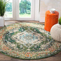 SAFAVIEH Monaco Collection Area Rug - 4' Round, Forest Green & Light Blue, Boho Medallion Distressed Design, Non-Shedding & Easy Care, Ideal for High Traffic Areas in Living Room, Bedroom (MNC243F)