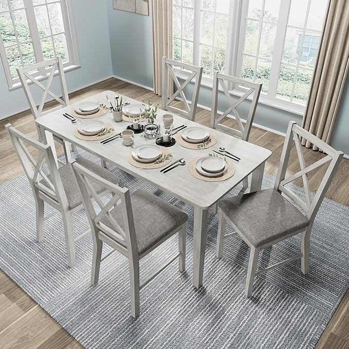 Solid Wood Dining Chairs, Part of Dining Table Set, Mix and Match Table, Chairs Sold Separately for Dining Room, Kitchen, Grey