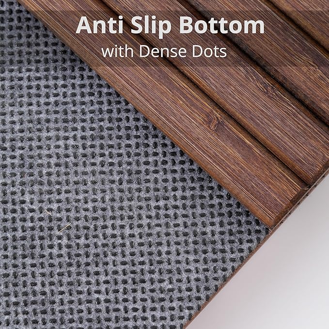 DETOR Couch Arm Tray, TV Tray with Capacious 12.4" x 5.4" Storage Box, Bamboo Grain Stained Brown Color, Enhanced Nonslip Felt Bottom, Sturdy Bamboo Slats Material | for Armrests 6" and Wider