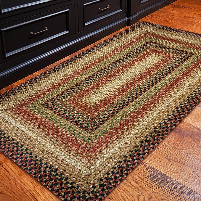 Homespice Gingerbread Jute Braided Rug 27x45 Rect Brown-Red-Black Natural Jute Rug. Uses- Indoor Entryway, Kitchen Rug, Bedroom Doorway Reversible, Rustic, Country, Primitive, Farmhouse Decor
